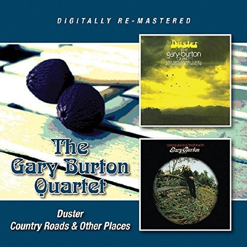 "CD cover with piano keys, mallets, and two album art images on blue background."