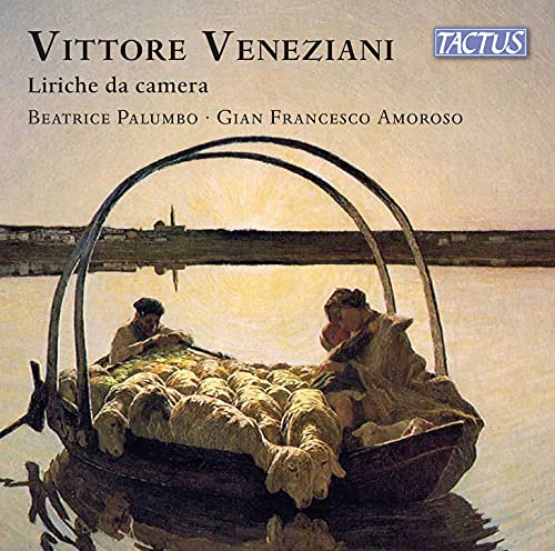"CD cover with a painting of two people in a boat on calm water."