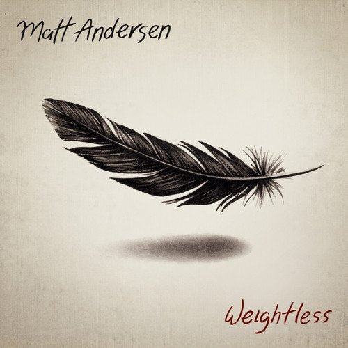"Album cover with feather illustration, 'Matt Andersen' and 'Weightless' text on beige background."
