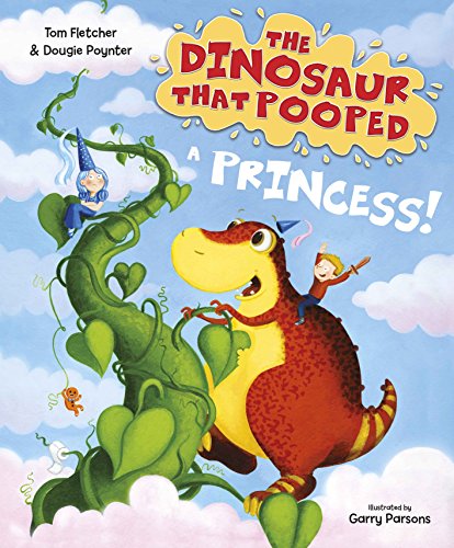 "The Dinosaur that Pooped a Princess!" book cover featuring a cartoon dinosaur and princess.