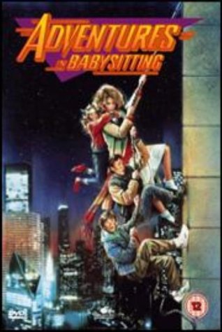 "Adventures in Babysitting DVD cover featuring a woman and children on a building ledge."