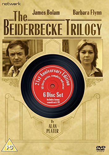 DVD cover for "The Beiderbecke Trilogy" with a vinyl record and actor portraits.