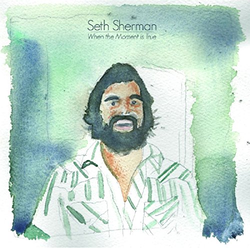 Watercolor album cover featuring a man with beard, wearing a white shirt with green stripes.