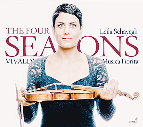 "CD cover featuring a woman holding a violin, with text 'The Four Seasons'."