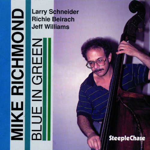 "CD cover with man holding double bass, blue and white design, black text."
