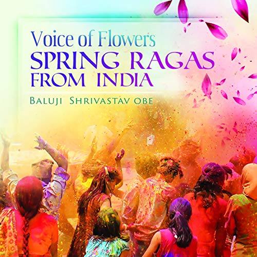"CD cover with people celebrating Holi, surrounded by colorful powder and flower petals."