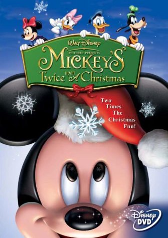"Mickey's Twice Upon A Christmas DVD cover featuring Mickey Mouse and friends in a snowy scene."