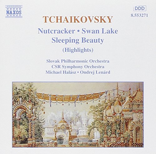 "CD cover featuring Tchaikovsky's ballet highlights with stage design illustration."