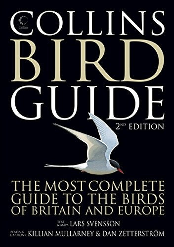 "Book cover with 'Collins Bird Guide' title, a seagull image, and authors' names on a black background."