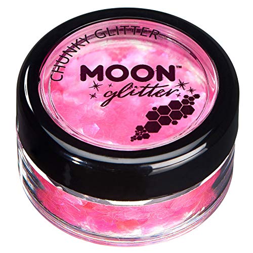 Iridescent Chunky Glitter by Moon Glitter - Pink - Cosmetic Festival Makeup Glitter for Face, Body, Nails, Hair, Lips - 3g
