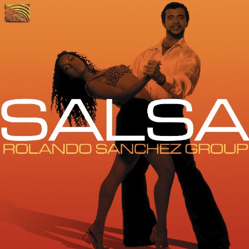 "Salsa album cover featuring a dancing couple against an orange gradient background."