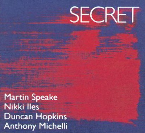 "Album cover with red and blue abstract background and white text."