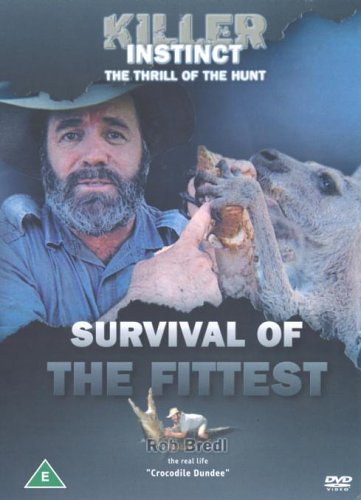 DVD cover featuring a man holding a crocodile, with title "Killer Instinct: Survival of the Fittest".