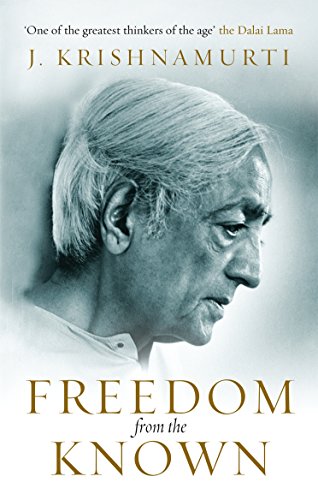 Book cover with a black and white photo of J. Krishnamurti and gold text.