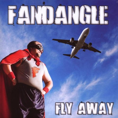 "Album cover featuring a man in a superhero costume with an airplane in the sky."