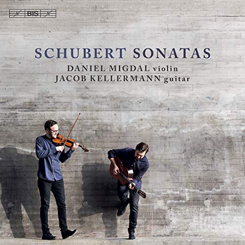 "CD cover with violinist and guitarist in front of a grey brick wall."