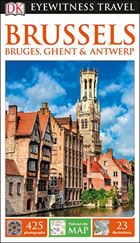 "Travel guide cover featuring a medieval building and tower beside a canal."