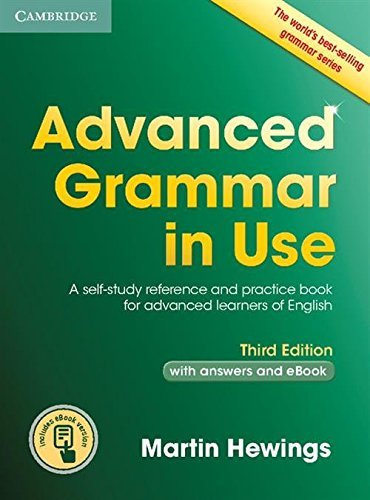 "Textbook cover with 'Advanced Grammar in Use' title on a green background."