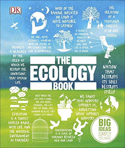 "The Ecology Book" cover with blue and green background and ecology-themed graphics and text.