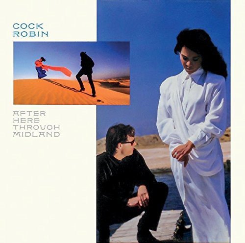 "Album cover with two men in desert landscape, one crouching, one standing."