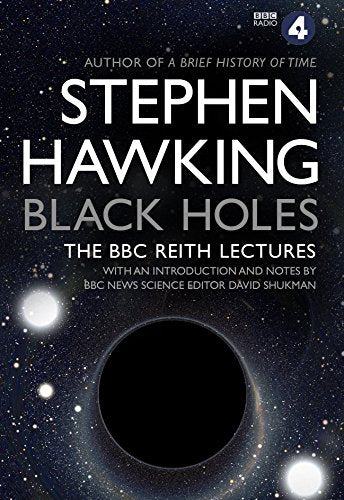 Black book cover with a black hole image and starry background.