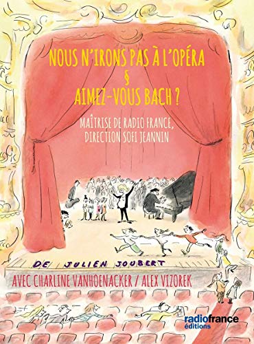 "CD cover art: cartoon opera stage with red curtains, audience, and performers."