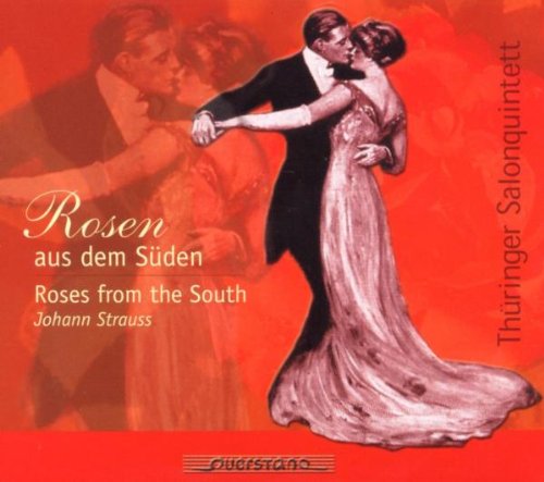 "CD cover with couple dancing, red background, formal attire, text 'Rosen aus dem Suden'."