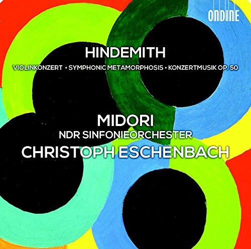 "CD cover art with colorful circles and white text featuring 'Hindemith' and 'Christoph Eschenbach'."