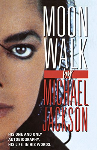 The image is a book cover featuring a close-up of Michael Jackson's face. Alt text: Book cover with close-up of Michael Jackson's face and title "Moonwalk".