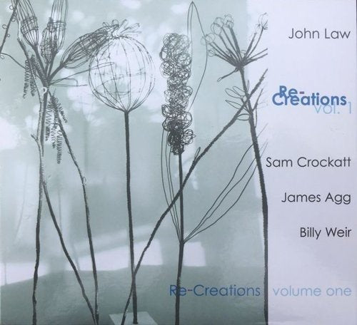 "CD cover with wire flower sketches and artist names in black and blue text."