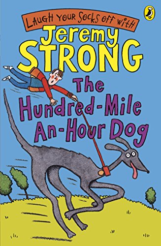 "Book cover illustration of a boy being dragged by a fast greyhound dog."