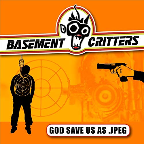 "Album cover with orange background, silhouettes, and 'Basement Critters' logo."