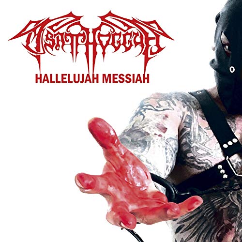 Tsatthoggua album cover with a man in a mask and bloody hand.