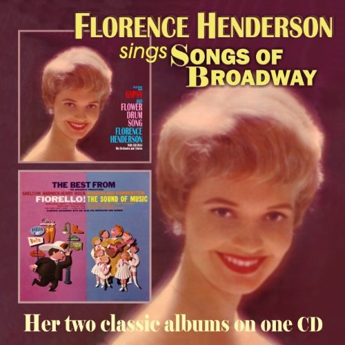 "CD cover featuring Florence Henderson with two classic album covers on a maroon background."
