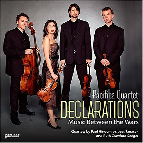 "CD cover featuring the Pacifica Quartet, four musicians holding string instruments."