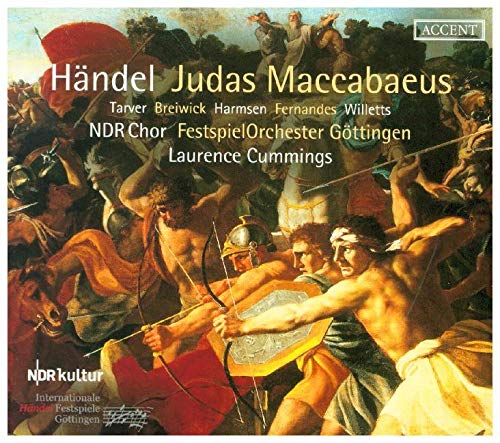 "CD cover featuring a battle scene painting with 'Händel Judas Maccabaeus' text."