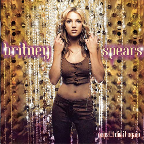 Britney Spears album cover, “Oops!...I Did It Again”, with beaded curtain backdrop.