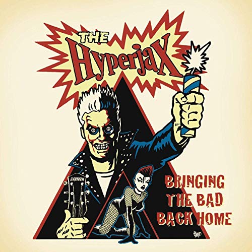 Vinyl album cover with cartoon punk man holding a torch and guitar.