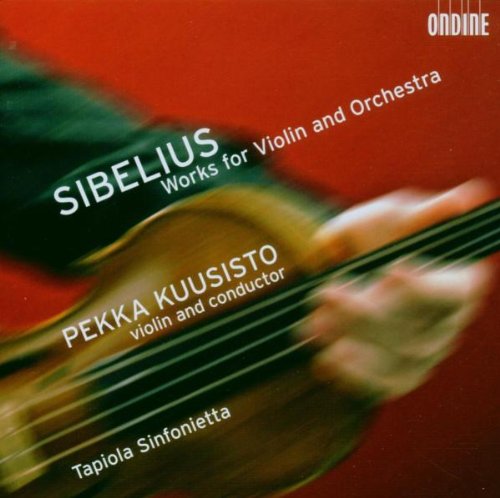 "CD cover with a close-up of a hand playing a violin on a red background."