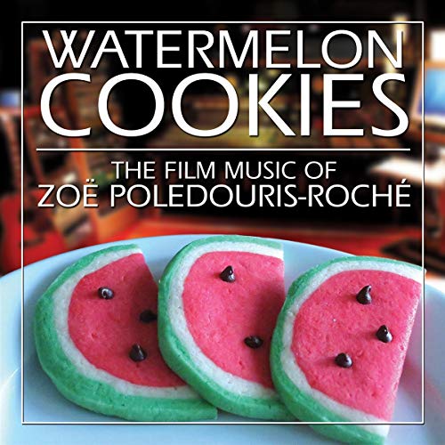 "CD cover with 'Watermelon Cookies' title, featuring cookies resembling watermelon slices on a white plate."