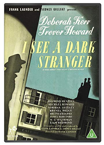 DVD cover for "I See A Dark Stranger" with silhouetted figures and building illustration.