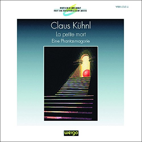 "CD cover with stairs and red sphere, artist Claus Kuhnl, blue gradient background."