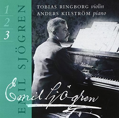 "CD cover with black-and-white image of man playing piano, green border, and white text."