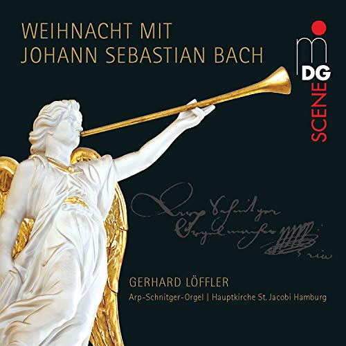 "CD cover featuring a white angel blowing a golden trumpet on a black background."