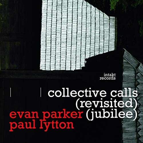 "Album cover with dark barn image and white and red text on black background."