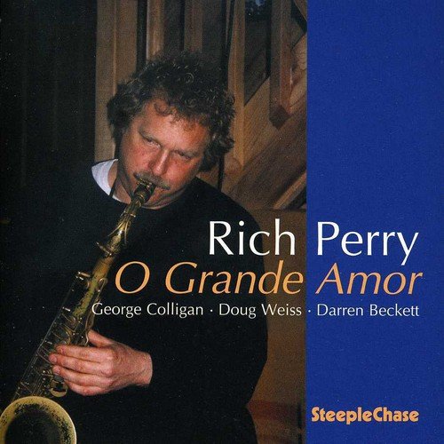 "CD cover featuring a man playing a saxophone with text overlay."