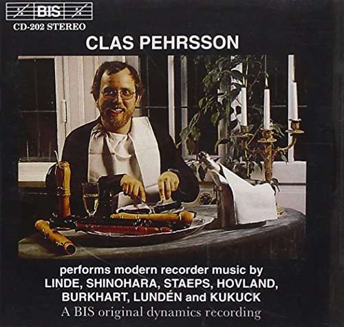 "CD cover with man holding recorder, surrounded by other recorders on a table."