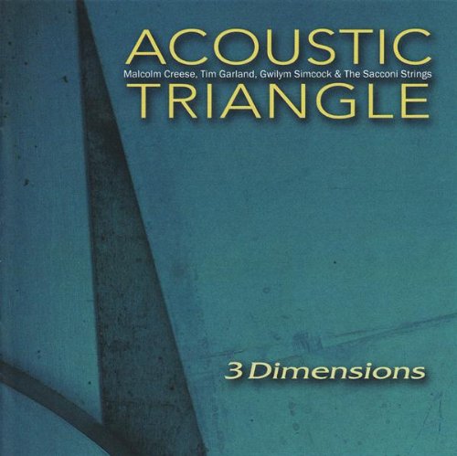"Blue album cover with 'Acoustic Triangle' and '3 Dimensions' in yellow text, featuring a triangle."