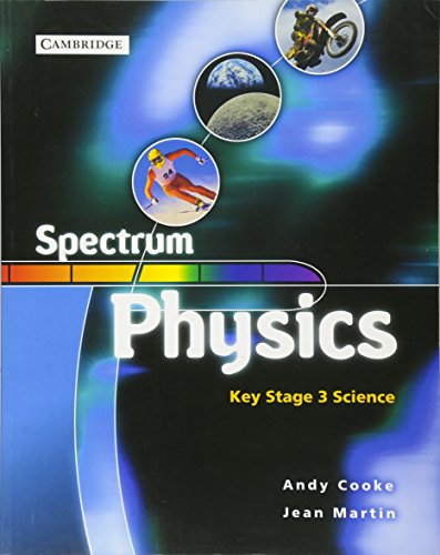 "Book cover with 'Spectrum Physics' title, rainbow spectrum, and images of physics-related activities."