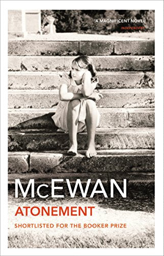"Atonement" book cover featuring a woman and a soldier with the author's name.